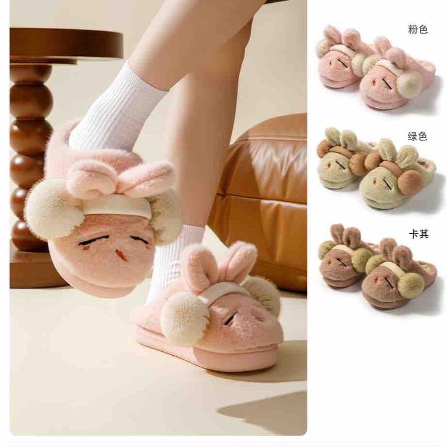 2025冬季新品流氓兔网红款加厚居家卡通可爱情侣款拖鞋