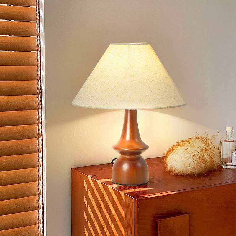 中古实木台灯感卧室床头灯客厅书房装饰氛围感复古布艺台灯