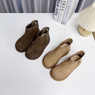 米诗思英伦风厚底马丁靴女大头松糕切尔西勃肯短靴