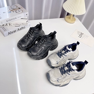 百搭机能风松糕鞋 女透气网面运动休闲鞋 厚底增高老爹鞋 韩版