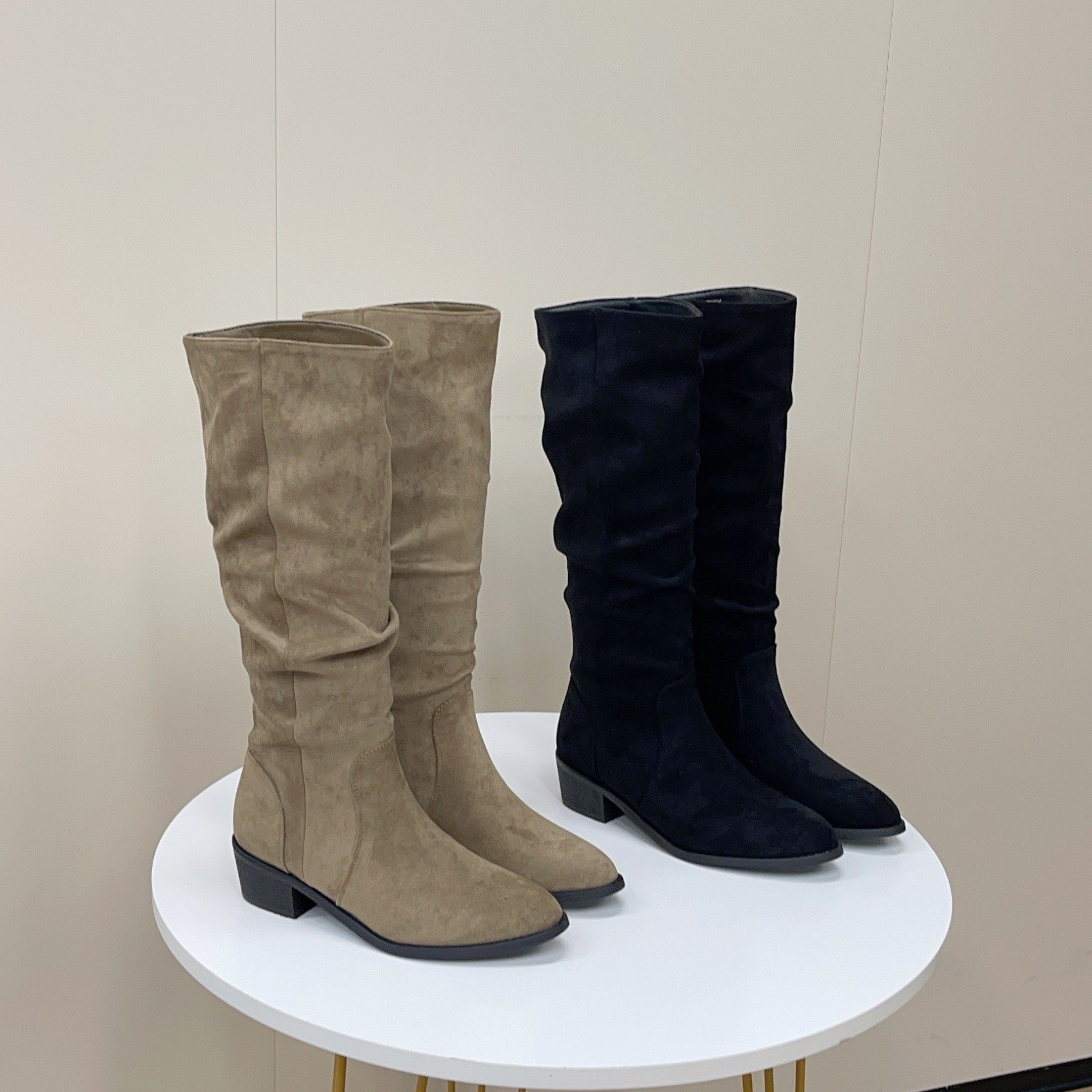 2025韩版复古长筒靴堆堆靴粗跟高筒靴骑士靴瘦瘦靴中跟尖头牛仔靴,女鞋,骑士靴,淘宝优惠券,粉丝福利购,淘宝优惠卷