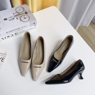 法式温柔风晚晚鞋浅口小方头通勤单鞋女2025年新款低跟软皮面单鞋