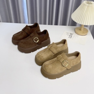 2025新款小个子百搭增高丑萌2025大头勃肯鞋秋季厚底乐福鞋单鞋