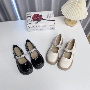 厚底高跟玛丽珍鞋女2025夏季新款乐福鞋配裙子白色小皮鞋珍珠单鞋