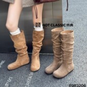 2025秋冬堆堆靴女高筒靴磨砂平底瘦瘦靴小众高级感长靴