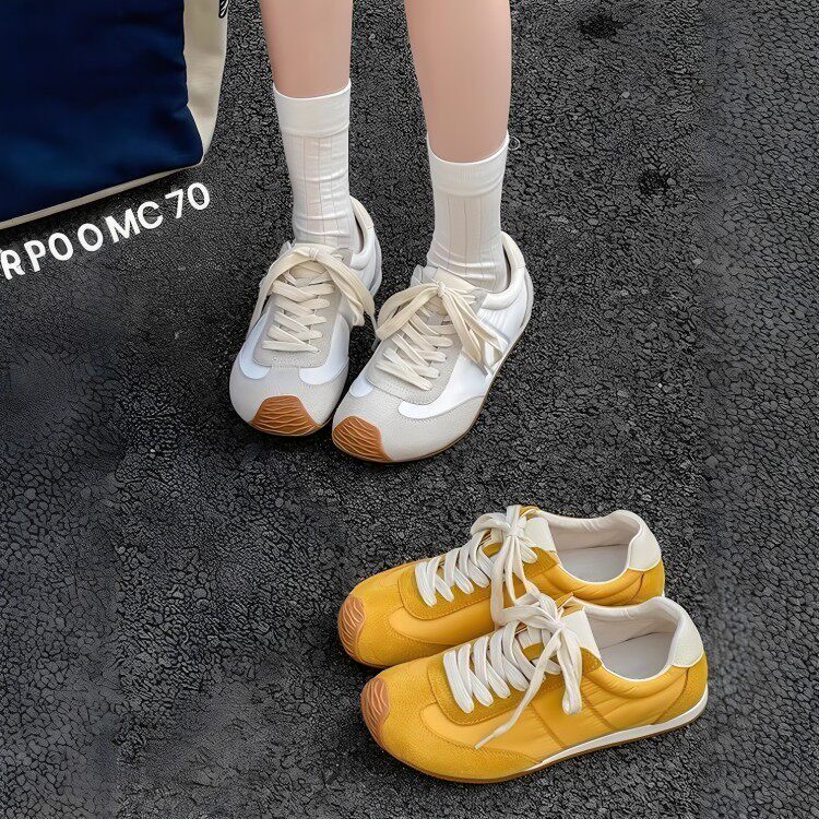 韩系真皮休闲鞋女2026年新款德训鞋百搭阿甘鞋系带平底运动板鞋