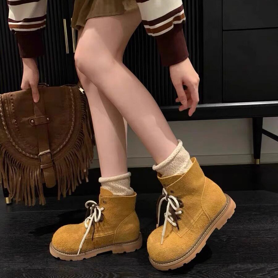 韩版卡皮巴拉大头马丁靴女2026春季新款内增高短靴休闲大黄靴