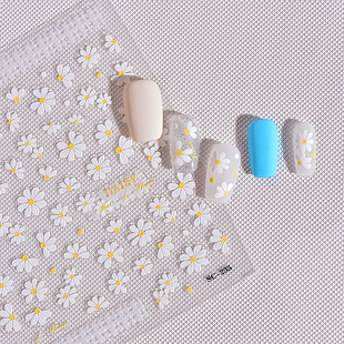 小清新春日雏菊美甲贴纸浮雕格子雏菊春暖花开浪漫美甲贴纸