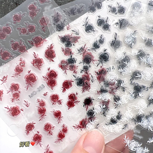 美甲水墨贴纸复古晕染水彩花朵玫瑰日系半透贴花花纹背胶指甲装饰