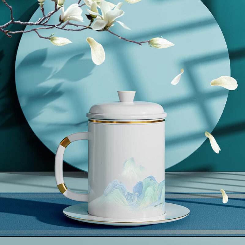 故宫文化GU-JBGB04千里江山办公杯套装清雅轻简精美礼盒企业福利