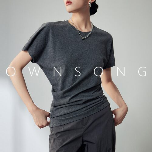 OWNSONG纯色不对称短袖T恤设计感