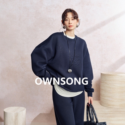 OWNSONG懒人套装 加绒圆领宽松卫衣+休闲直筒卫裤慵懒风两件套女
