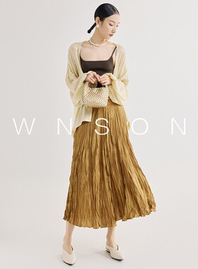 OWNSONG j瑟夫！褶皱A字弹力高腰重磅真丝桑蚕丝大摆半身裙夏
