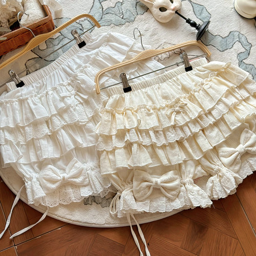 Lolita暗纹纯棉多层南瓜裤打底安全裤洛丽塔防走光灯笼短裤百搭女