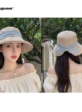 遮阳后开叉蝴蝶结渔夫帽女韩系