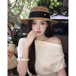 夏季韩版百搭草帽女大帽沿防晒遮阳海边度假旅游帽子显脸小草编帽
