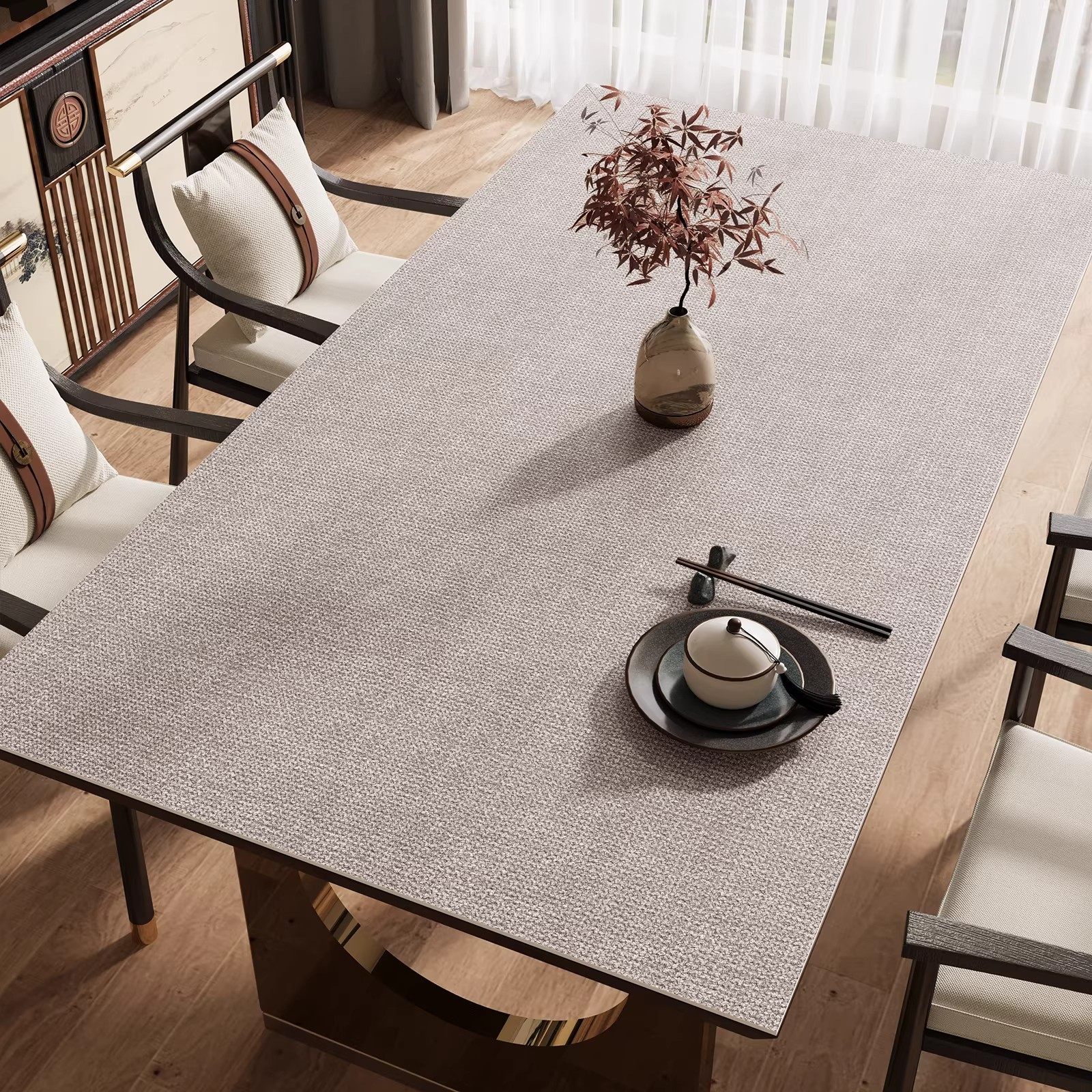 新中式轻奢高级感亚麻纹皮革桌布防水防油免洗防烫餐桌茶几桌面垫,居家布艺,桌布,淘宝优惠券,粉丝福利购,淘宝优惠卷