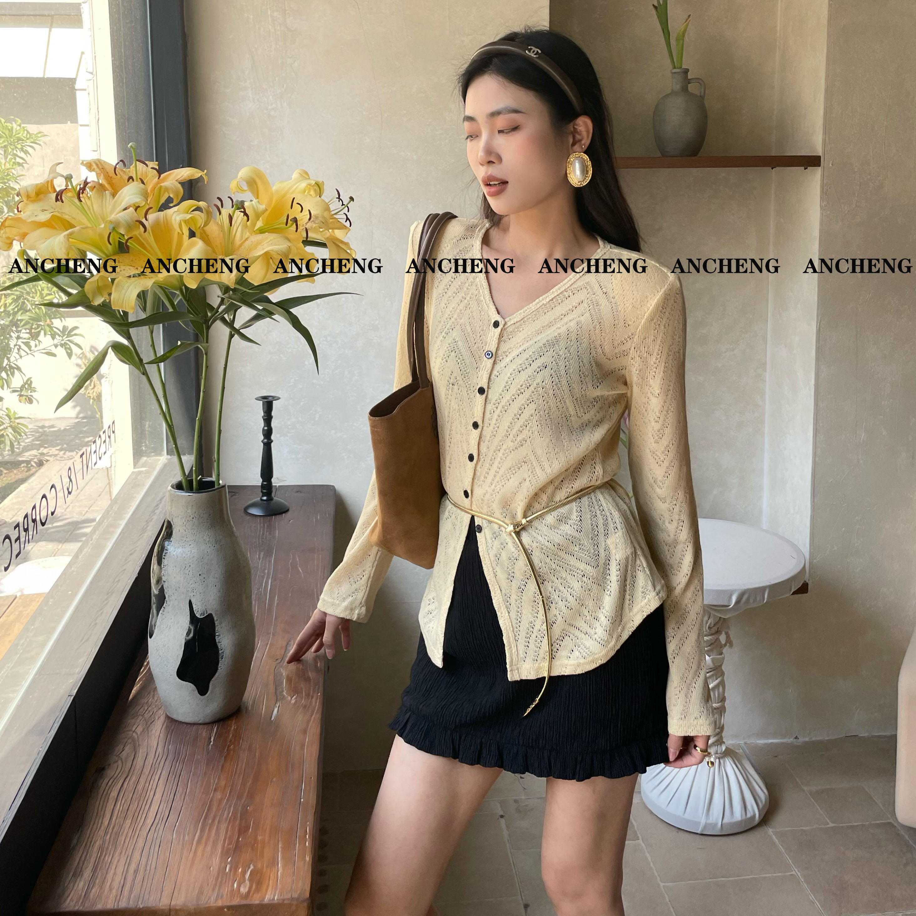 ANCHENG7735春夏新款韩版时尚小女人设计感显瘦防晒针织开衫上衣