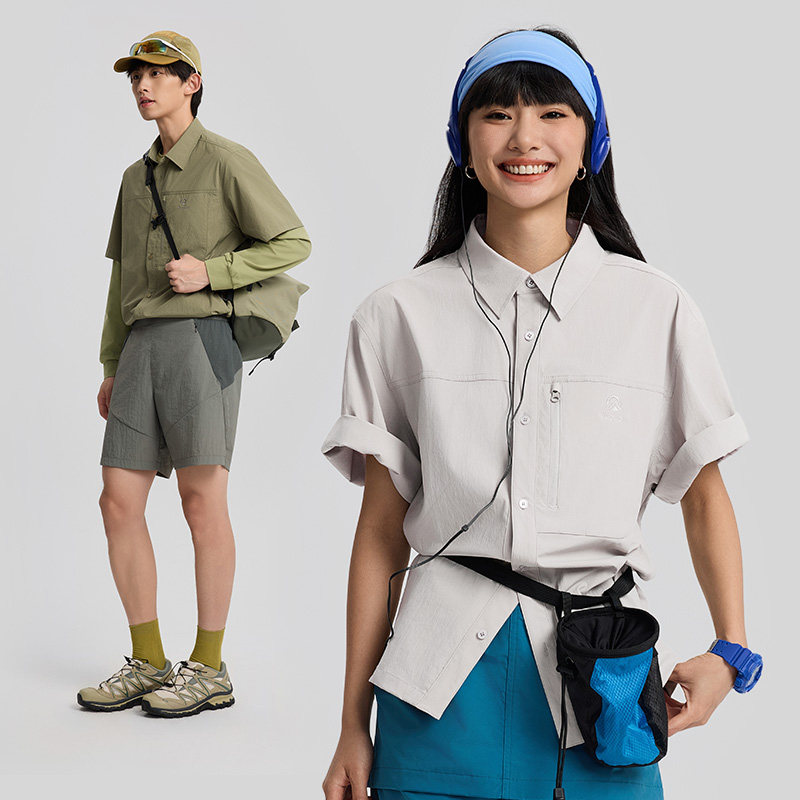 TECTOP/探拓户外防晒短袖衬衫男女款夏季防泼水工装徒步透气衬衣