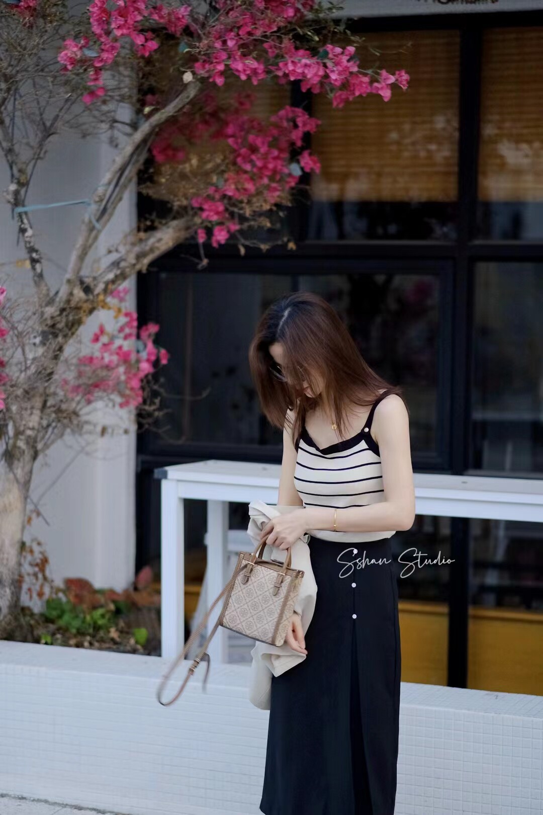 特！捡漏~杏色条纹背心内搭针织背心杏色条纹小吊带细带显瘦洋气