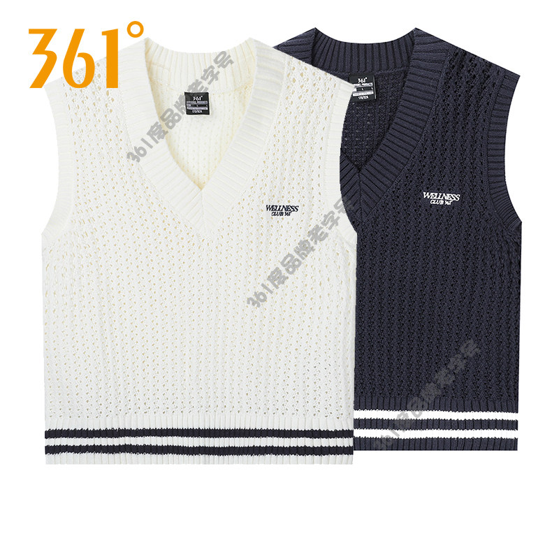 361度女装2025秋季新款训练运动针织背心V领无袖毛衫套头毛背心女