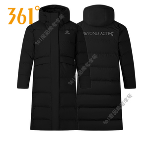 361度女装保暖长款连帽羽绒服2024冬款蓬松综训加厚运动羽绒外套