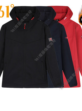 361度男装绒里风衣2025冬季新品保暖户外运动服防风加绒连帽外套