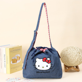 跨境三丽鸥正版授权HelloKitty猫玩偶夏季牛仔帆布单肩斜挎包KT包