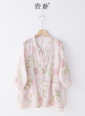 常熟新中式印花立领禅意苎麻短开衫薄款防晒外披衬衣上衣 3SP119B