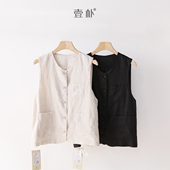 纯色无袖 外穿马甲上衣 5SP577 文艺圆领亚麻马甲 胸围108 衣长56
