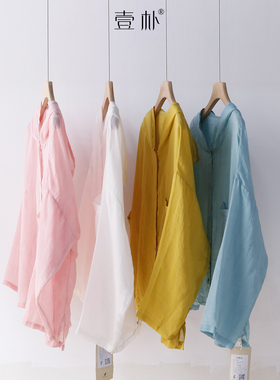 夏季简约纯色连帽苎麻开衫 百搭薄款单口袋防晒外套上衣 4SP270