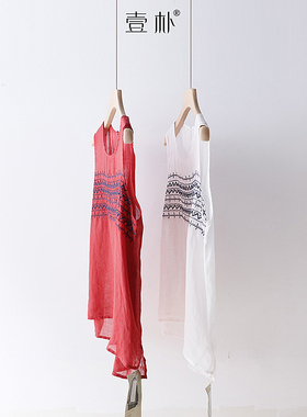 夏季文艺范刺绣宽松无袖薄款苎麻马甲 显瘦百搭背心 4SP161
