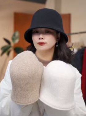 渔夫帽秋季冬季甜美秋冬帽子极简风平檐法式保暖帽盆帽 32119