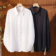 防晒衫 上衣 5SP558 文艺纯色小翻领皱皱麻衬衫 胸围130 衣长75