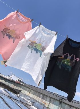 卡通印花苎麻T恤 宽松圆领薄款短袖上衣 4SP302