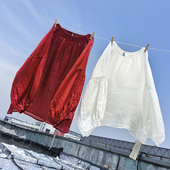 宽松显瘦灯笼袖 薄款 衬衫 甜美减龄压褶苎麻小衫 上衣 573TK