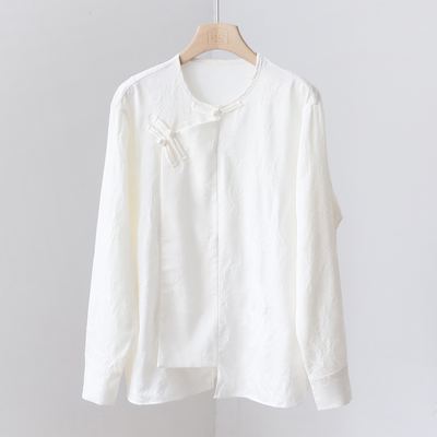 新中式宽松型文艺风斜襟长袖