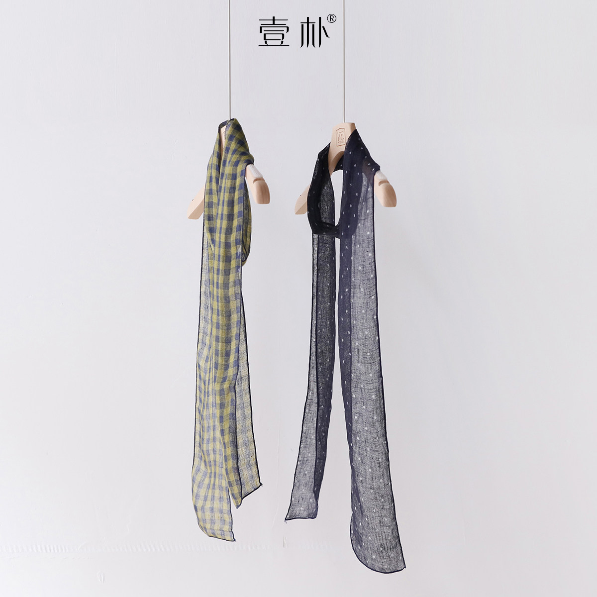 日系复古格子亚麻碎花丝巾女丝巾围巾配饰 20204