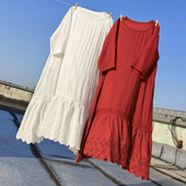 甜美减龄花边拼接连衣裙 569TK 连衣裙 简约休闲中袖 绣花过膝长款