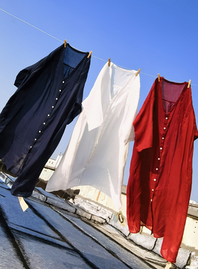 文艺纯色V领风琴褶长款苎麻开衫外披衬衫596TK【胸围142 衣长118