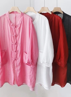 外套女苎麻开衫复古中式盘扣立领防晒衣新款夏季外套上衣 3SP119