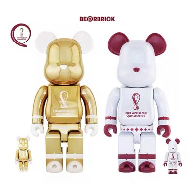 Be@rbrick世界杯官方授权联名积木熊电镀金白色手办摆件bearbrick