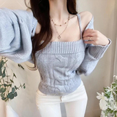 开衫 韩国东大门新款 两件套 针织麻花显身材吊带 长袖 纯欲 气质修身