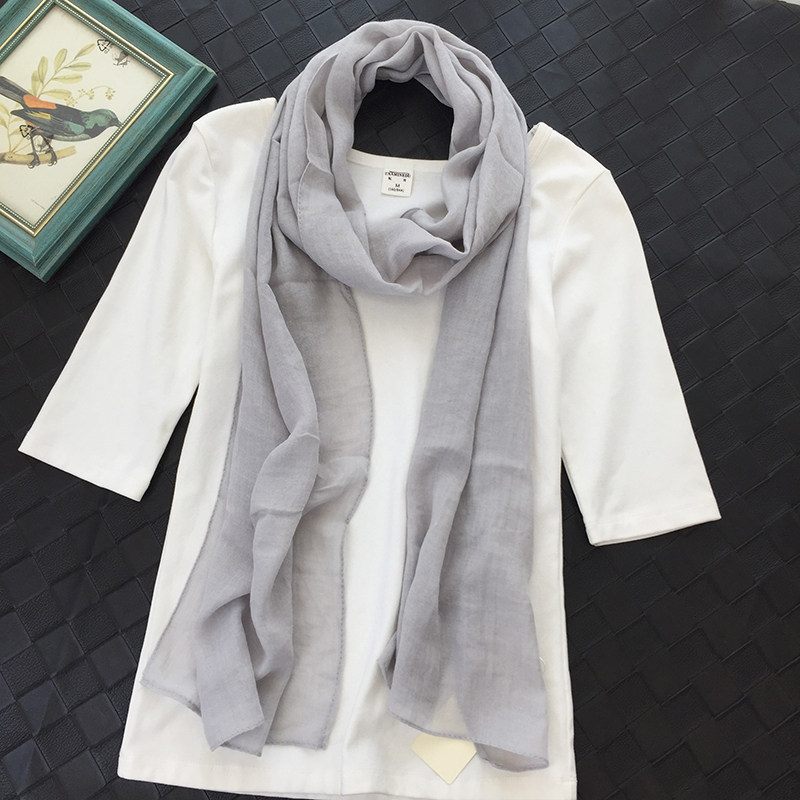 细窄长条围巾女春夏薄款文艺纯色棉麻韩版百搭丝巾装饰护颈围脖