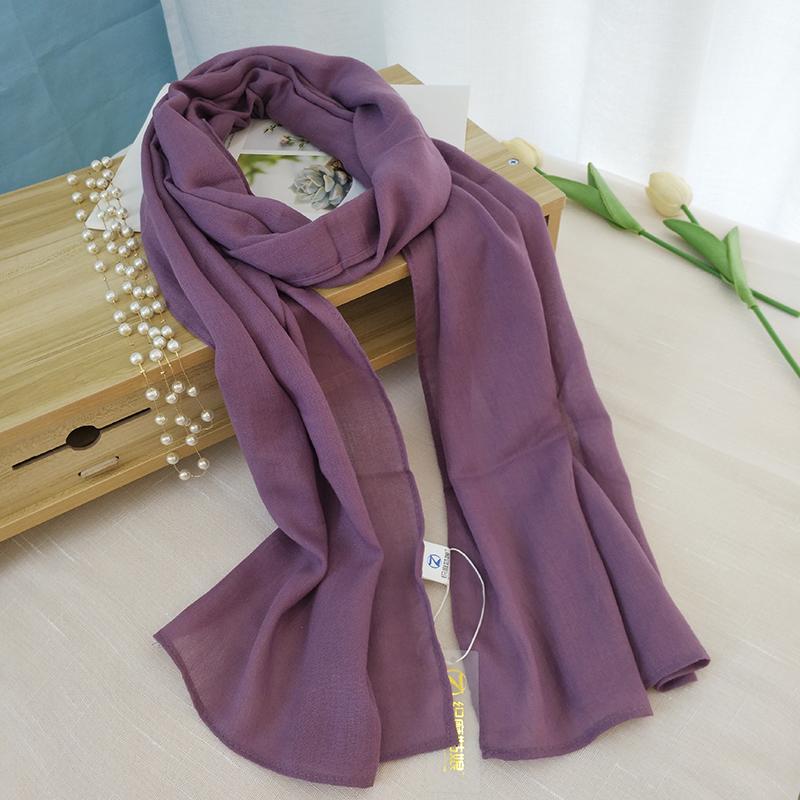 紫色细窄长条护棉麻围巾薄款丝巾