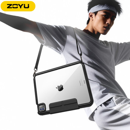 2026新款斜挎挂绳ipadpro保护壳抽拉拆分pro234透明后壳苹果air7保护套肩背带11寸平板air654防摔弯y旋转支架