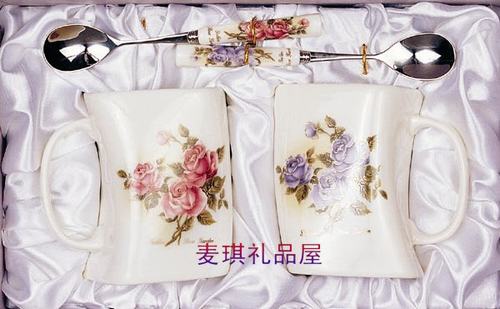 韩国厨美餐具进口TOPMATE结婚礼物礼品方口情侣骨瓷对水杯礼盒