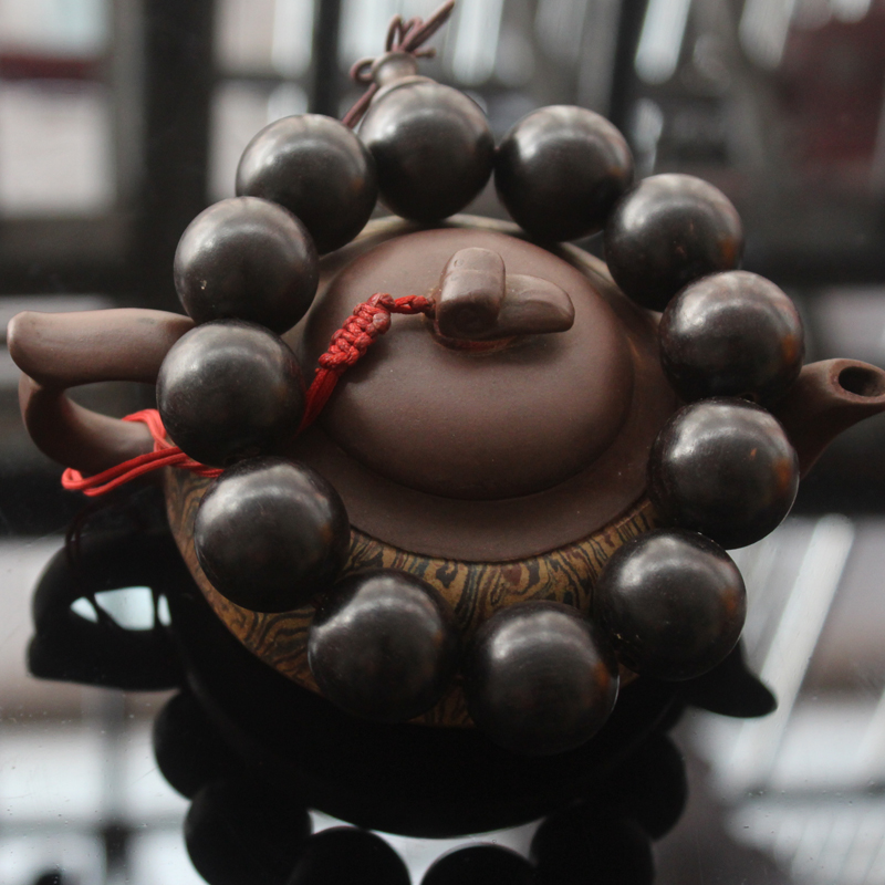 正宗黑檀木手链乌木黑紫檀顺纹手串佛珠20mm男念珠男女情侣款送礼