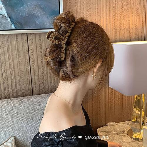 秋冬豹纹毛绒优雅后脑勺盘发头饰