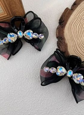 刘海夹侧边夹百搭时尚气质蝴蝶结AB面月光水钻网纱泡泡纱抓夹7cm